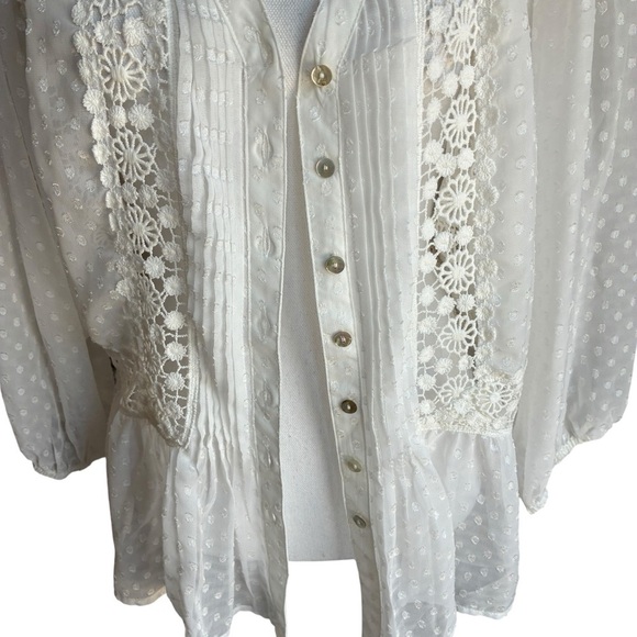 Meadow Rue Victorian Pleated Lace Swiss Dot Peplum Blouse Medium - Picture 12 of 14